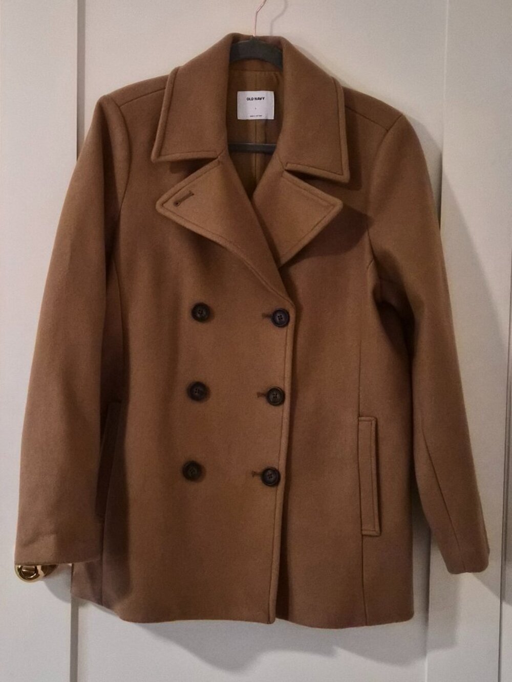 Old Navy Camel Tan Wool Blend Double Breasted Pea Coat Large